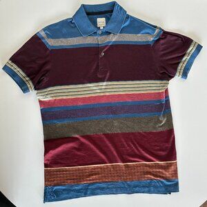 PAUL SMITH men's striped burgundy and blue striped polo size S